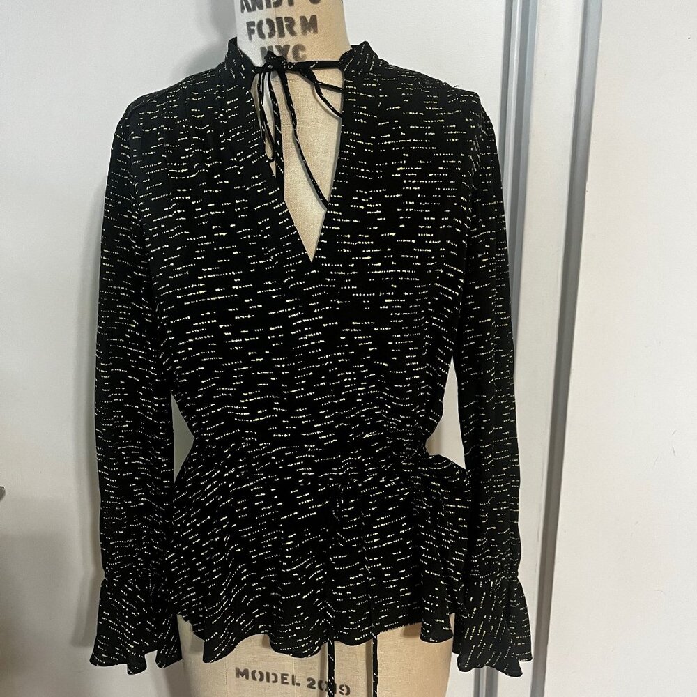 DEREK LAM‎ 10 CROSBY Silk Black and Yellow Geometric Blouse Size 6